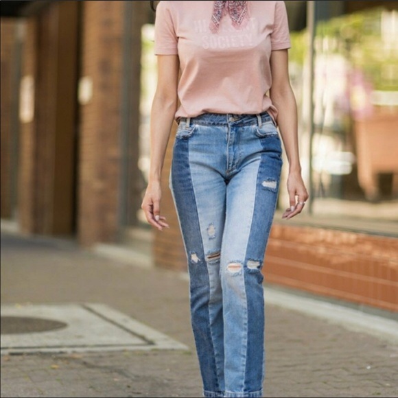 Free People Denim - Free People two-toned denim patchwork jeans